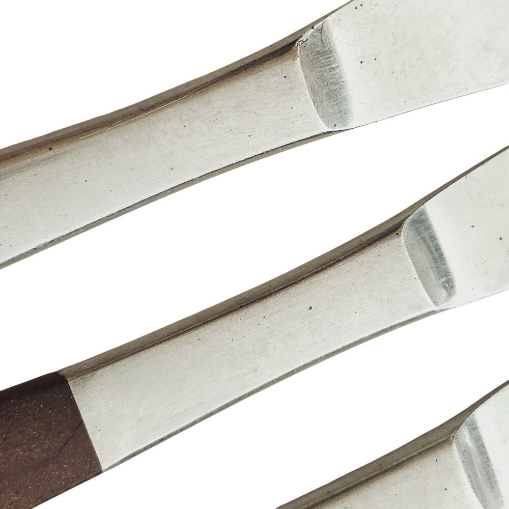 4 Woodwind Dinner Knife 8" wood-like handle vtg midcentury boho minimalist mixed - Picture 8 of 9